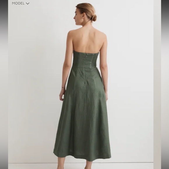 Madewell Strapless Linen Green Midi Dress - Picture 3 of 10